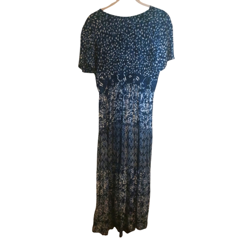 Orvis Women's Blue Floral Tiered  Maxi Dress With Elastic Back Size S